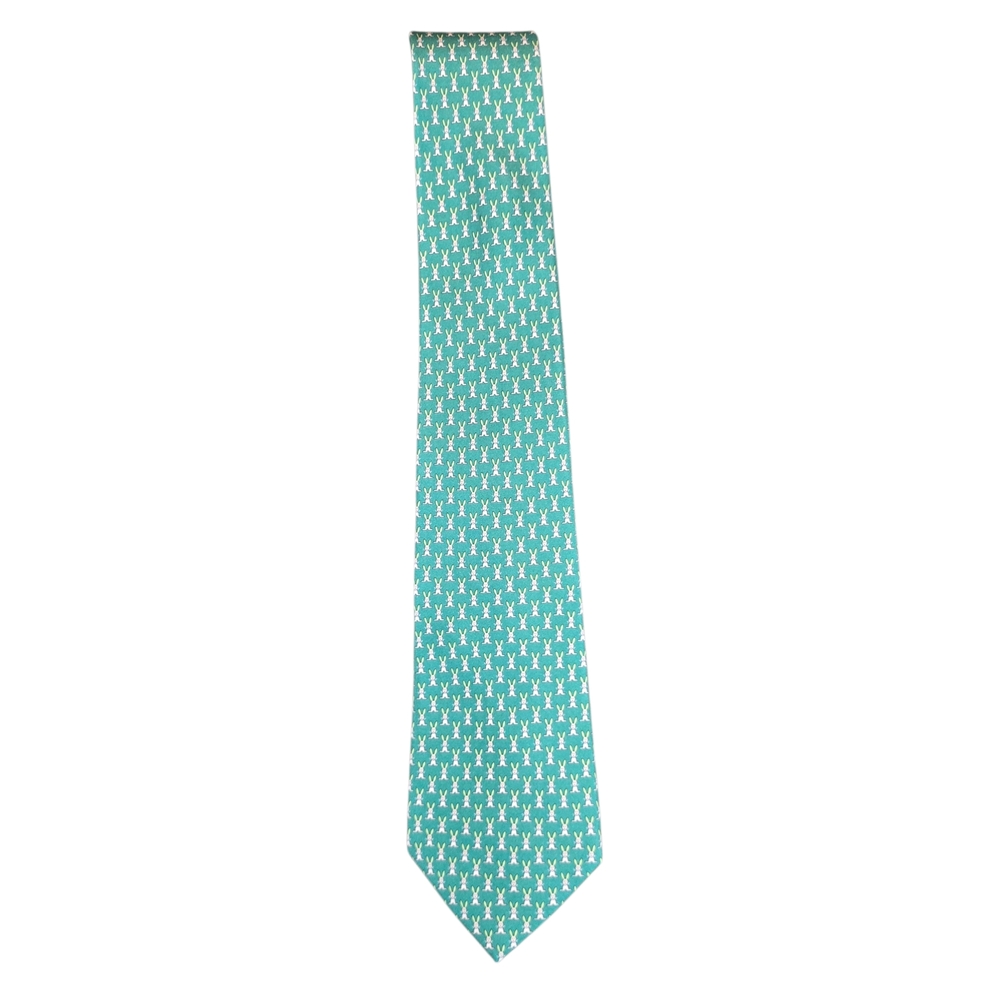 Salvatore Ferragamo Teal Pattern Silk Tie